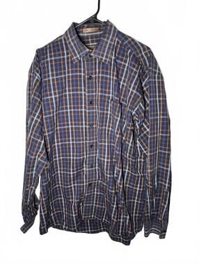 Forsyth of Canada Shirt Mens XL Blue Check plaid 100% Cotton Button Up